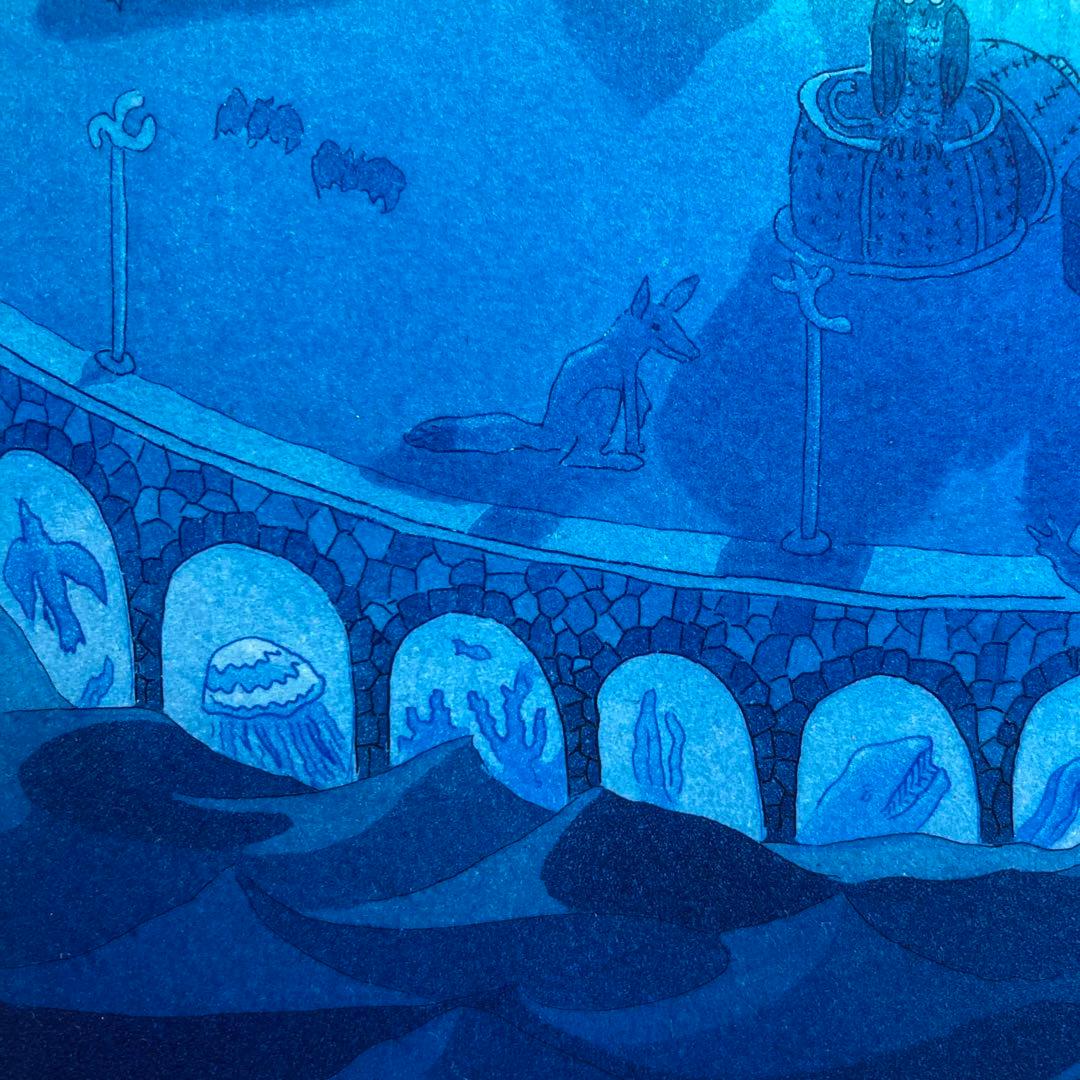 【真作保証】小浦昇「NIGHT LIGHT」銅版画 直筆サイン 版画