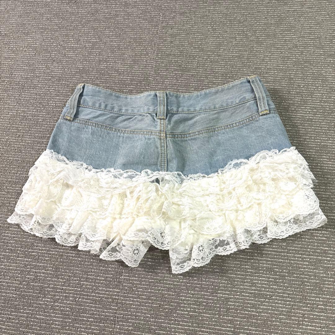 Sugar Gloss 5段レース付きデニムショートパンツM、MARS、Y2k