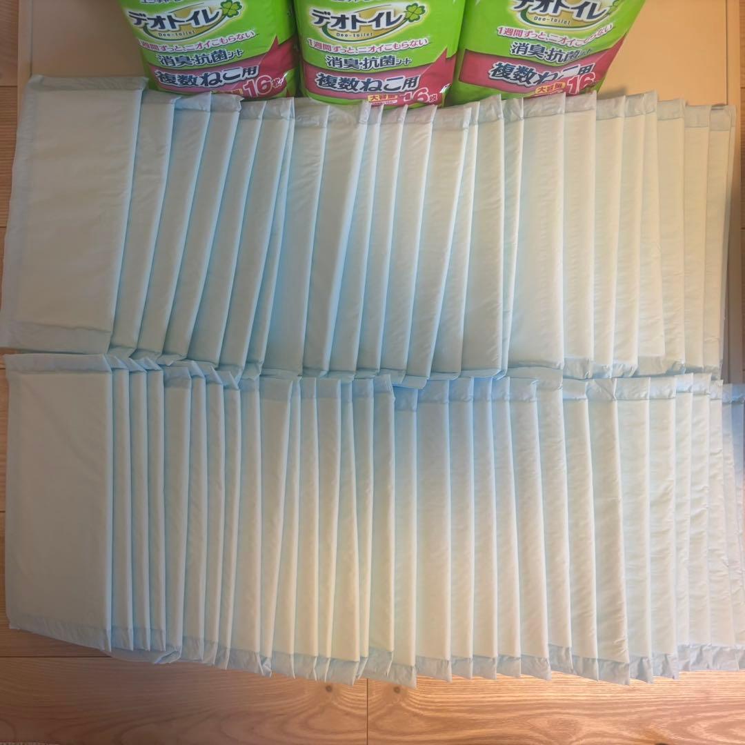 【24h以内発送】デオトイレ複数ねこ用消臭・抗菌シート 16枚入3袋+バラ57枚