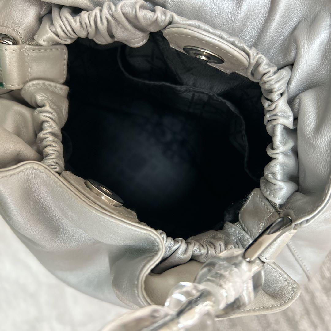 Christian Dior マリスパール ハンドバッグ レザー グレー 巾着