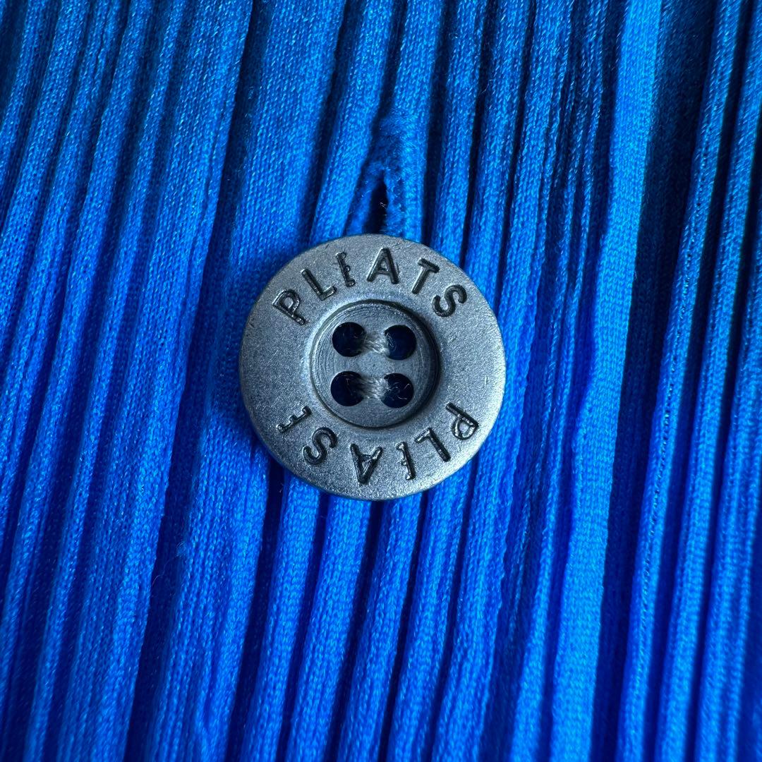 美品✨プリーツプリーズ デニム柄 シャツ サイズ3 L ノースリーブ ブルー 青