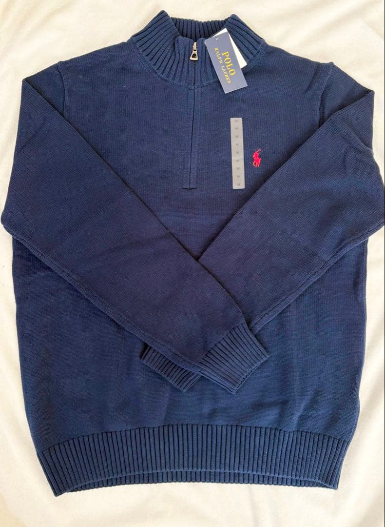 新品 ポロラルフローレン ハーフジップ ニット M 紺 ネイビー