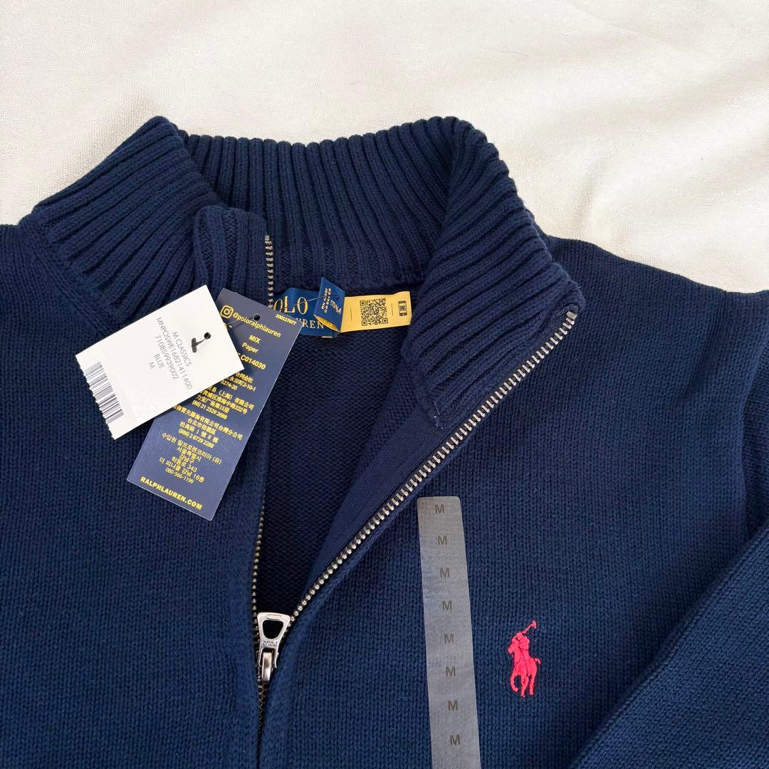 新品 ポロラルフローレン ハーフジップ ニット M 紺 ネイビー