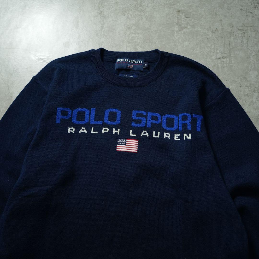 当時モノ 90s POLO SPORT ニット 星条旗 香港製 ネイビー