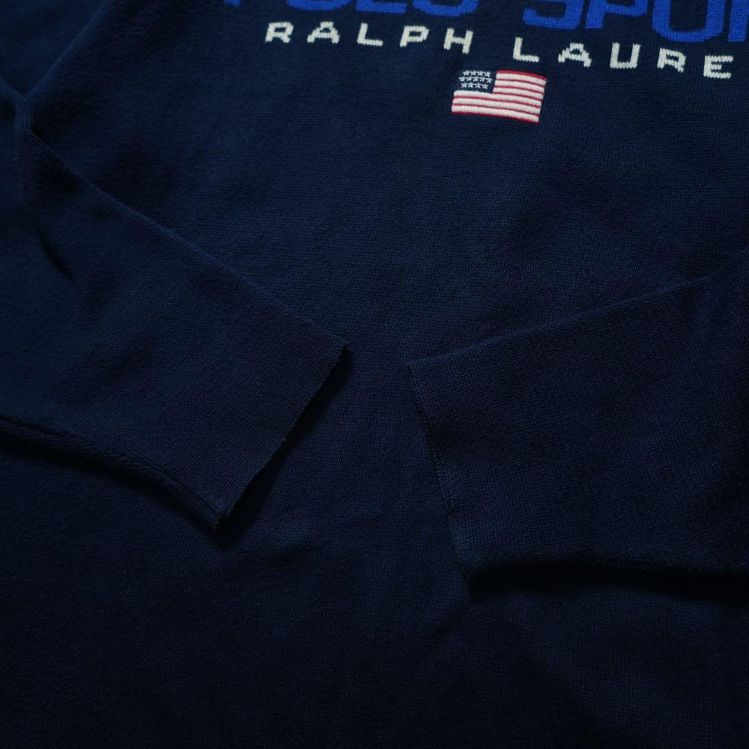 当時モノ 90s POLO SPORT ニット 星条旗 香港製 ネイビー
