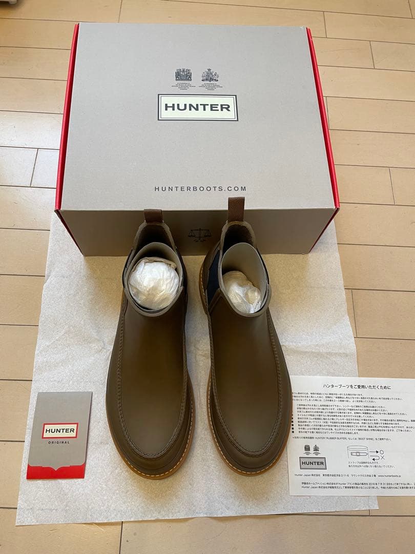 ハンター　ライトウェイトモックトゥチェルシー　レインブーツ　ライトカーキブラウン