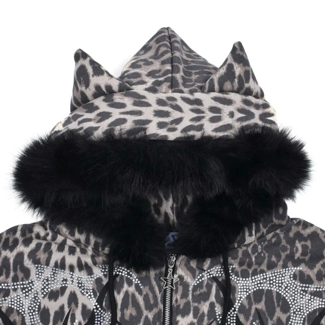 VOLCAN＆APHRODITE ネコ耳レオパードファーZIPパーカー