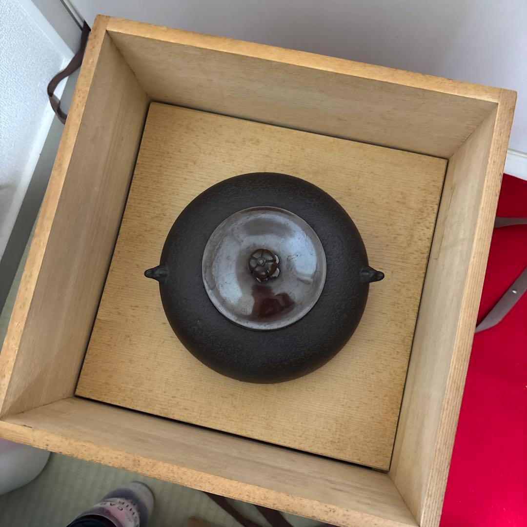 茶道具 釜 茶釜 唐銅 鬼面風炉 丸釜　箱付き