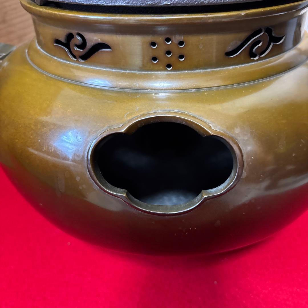 茶道具 釜 茶釜 唐銅 鬼面風炉 丸釜　箱付き