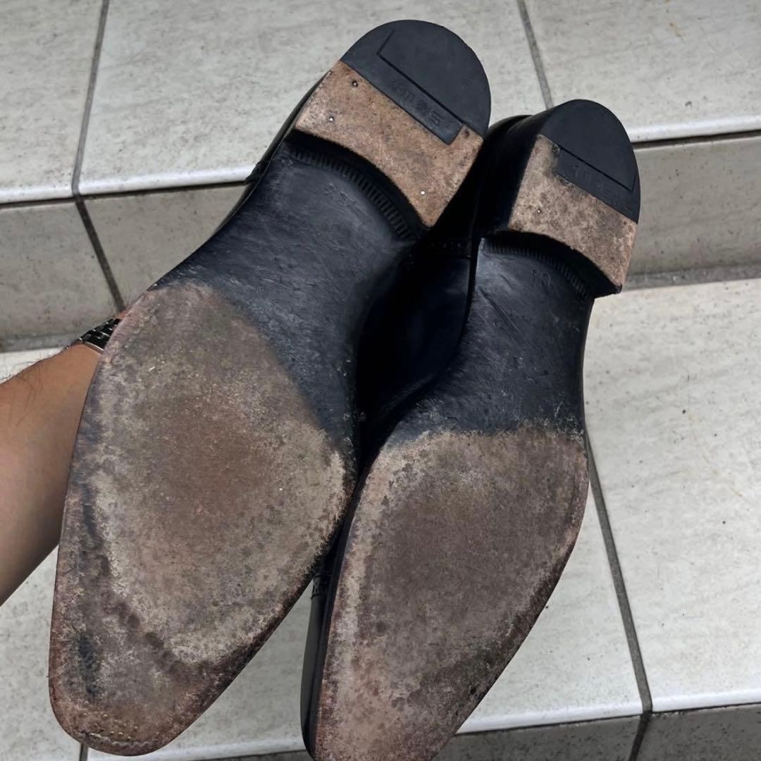 三陽山長 奏之介 革靴 ブラック セミブローグ 8 1/2 26.5cm