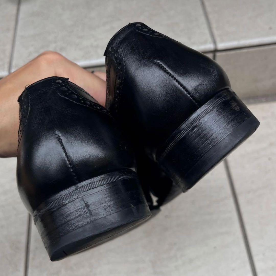 三陽山長 奏之介 革靴 ブラック セミブローグ 8 1/2 26.5cm