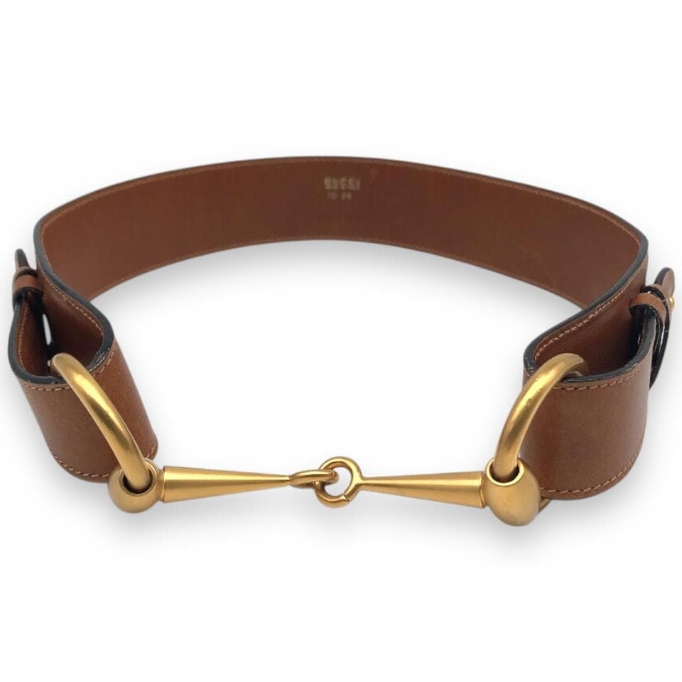 【美品】GUCCI グッチ ホースビット ベルト ゴールド ブラウン イタリア.