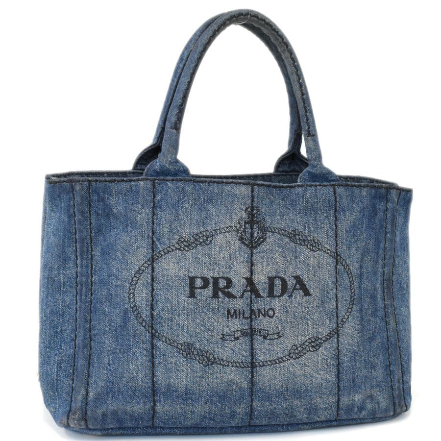 [美品]PRADA プラダ ミニカナパ ハンドバッグ トート デニムキャンバス