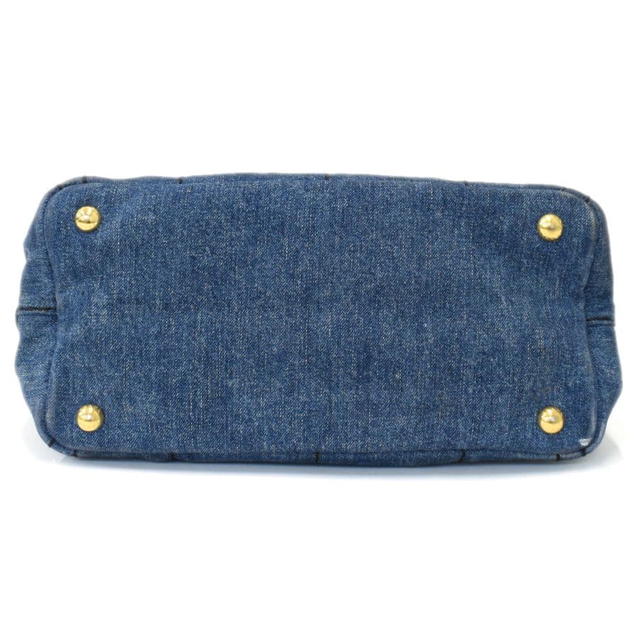 [美品]PRADA プラダ ミニカナパ ハンドバッグ トート デニムキャンバス