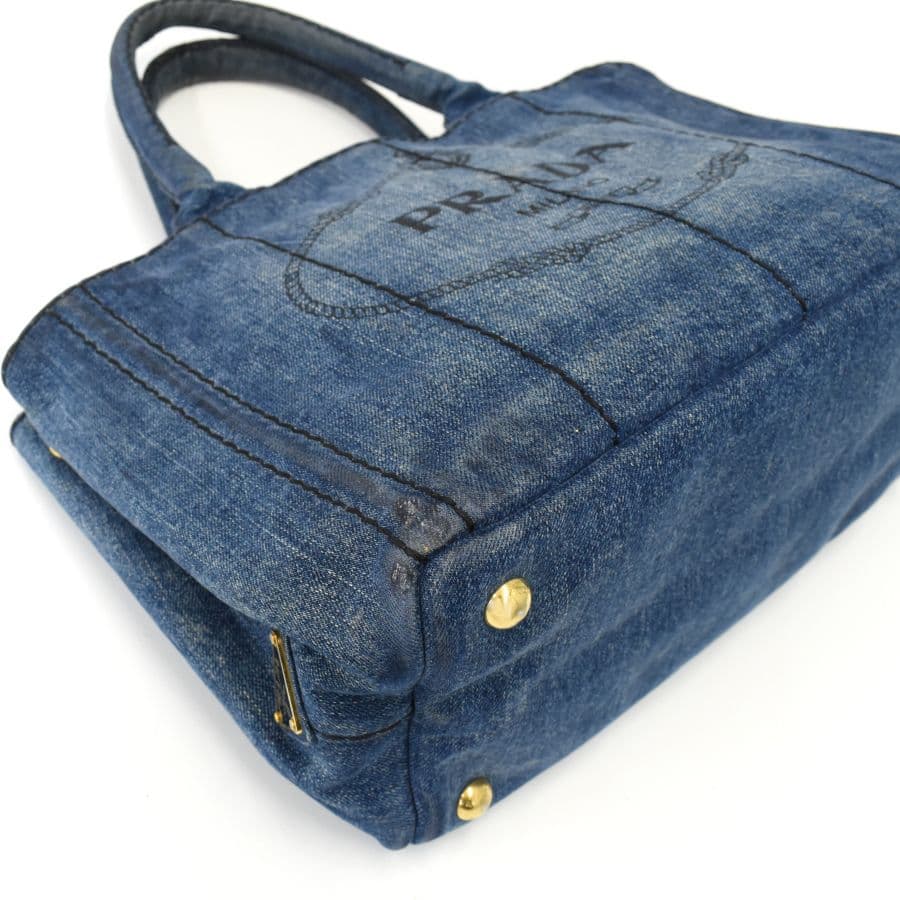 [美品]PRADA プラダ ミニカナパ ハンドバッグ トート デニムキャンバス