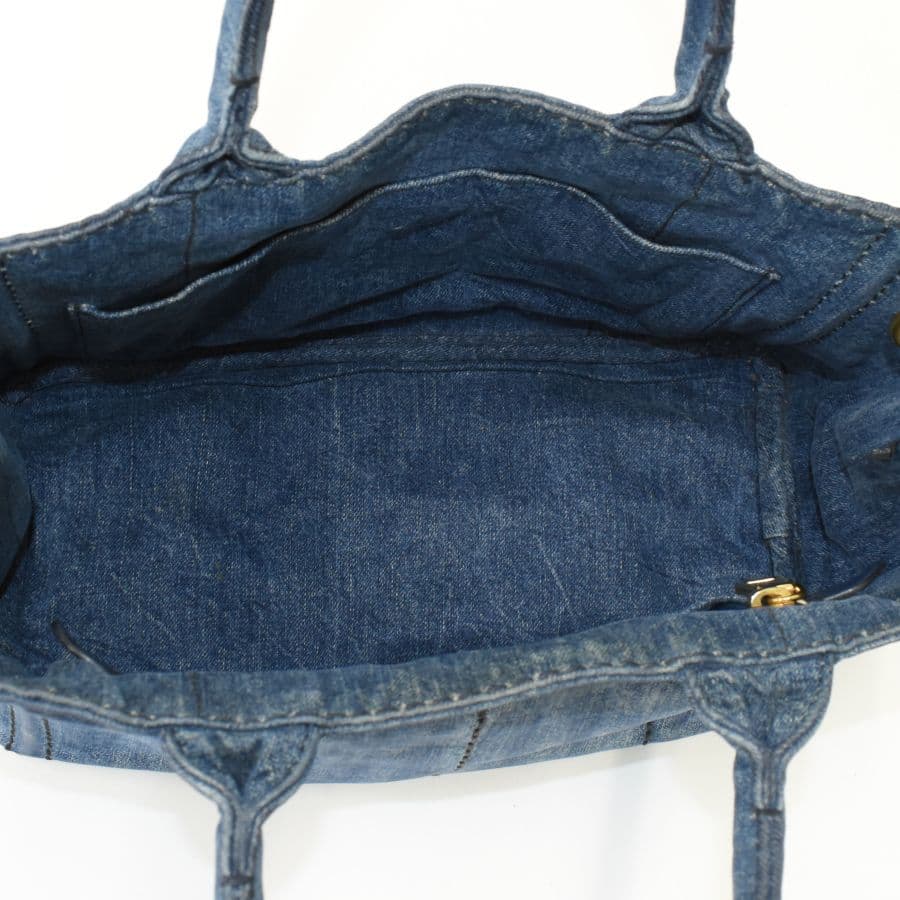 [美品]PRADA プラダ ミニカナパ ハンドバッグ トート デニムキャンバス