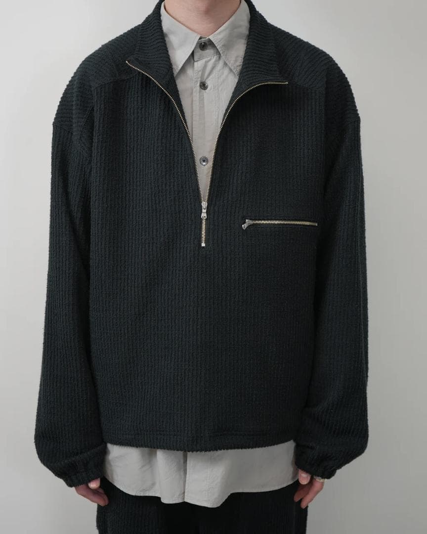 トップス ANCELLM CUT STRIPE HALF ZIP BLACK1