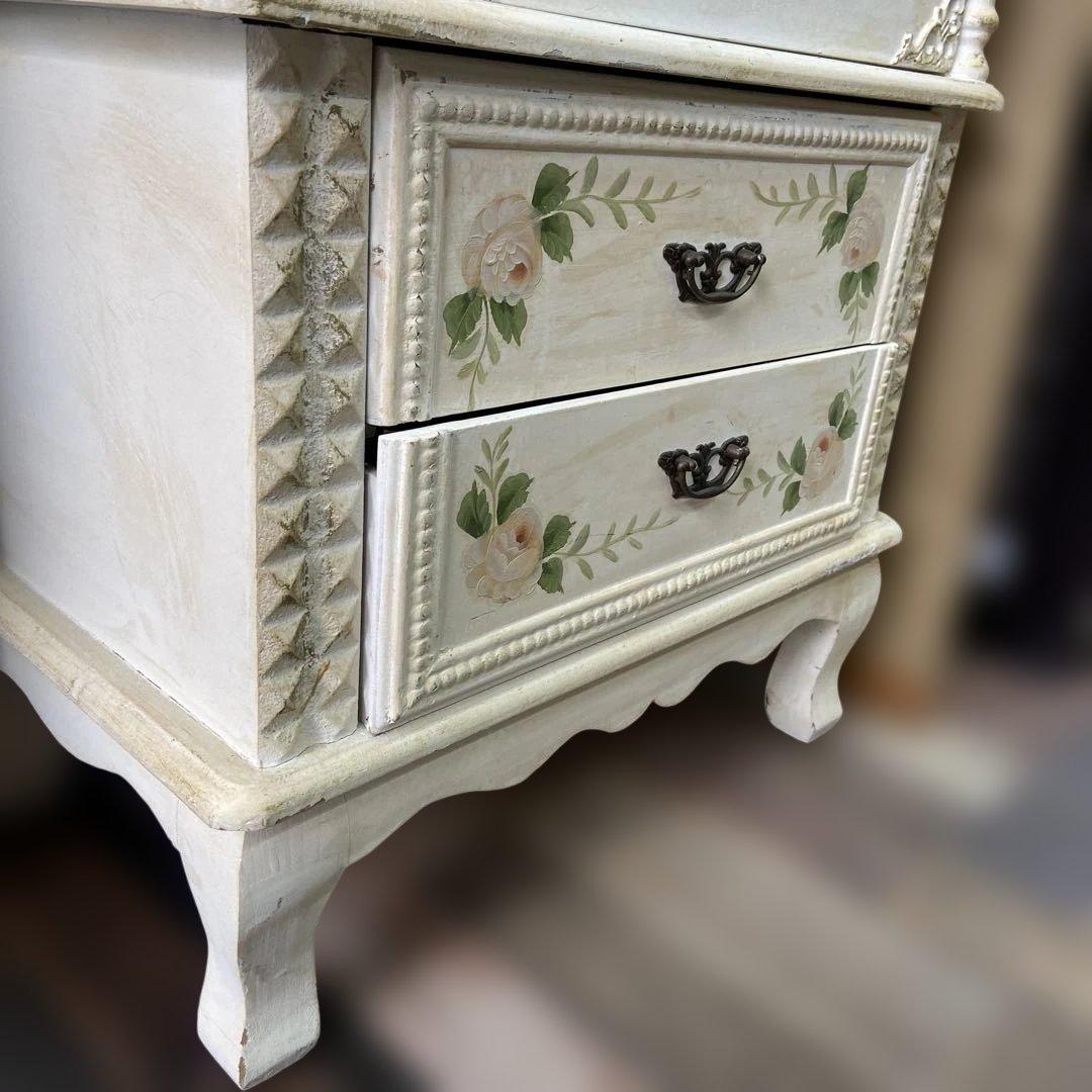 CC Lam　アンティーク　ロココ調　トールペイント　猫脚ガラスキャビネッ