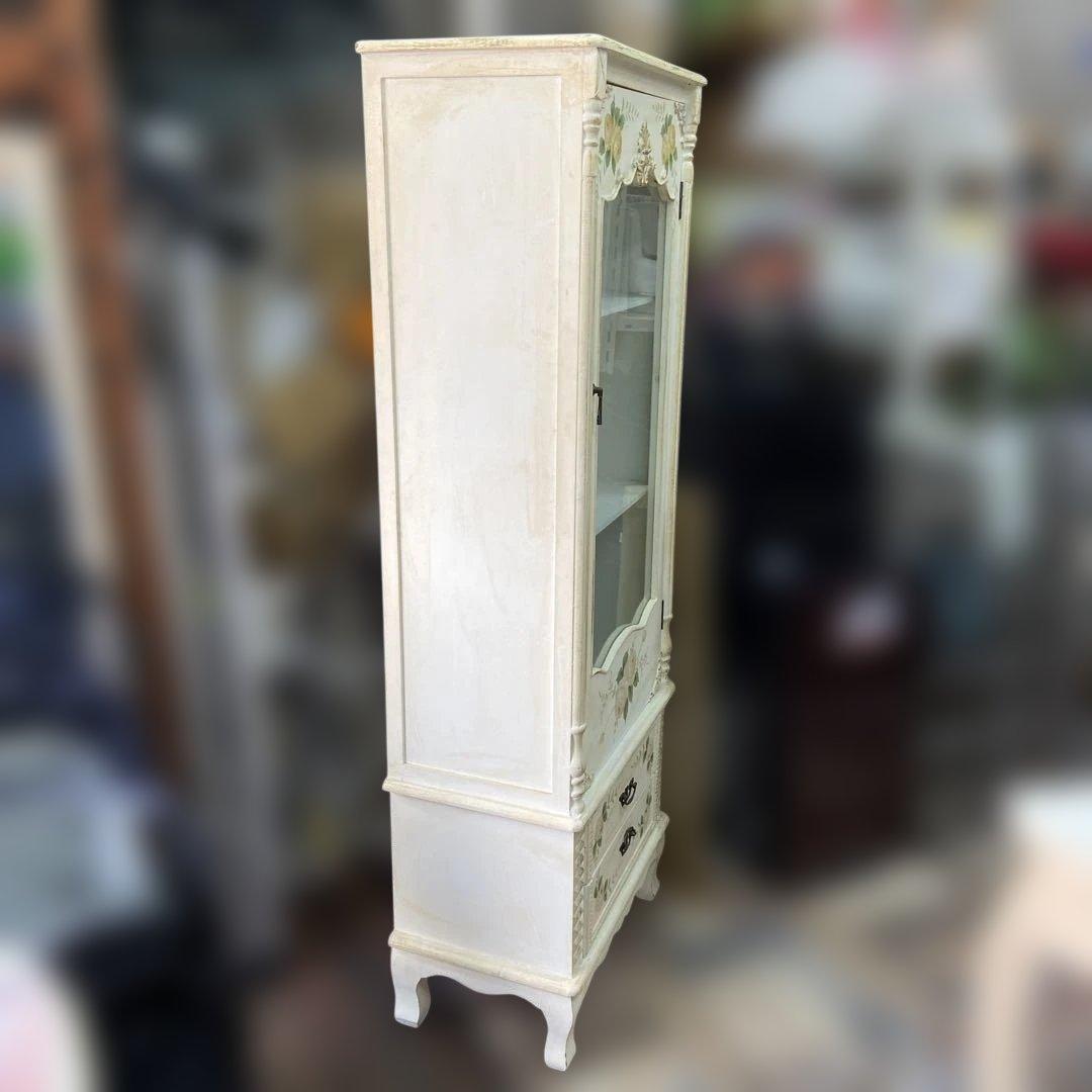 CC Lam　アンティーク　ロココ調　トールペイント　猫脚ガラスキャビネッ