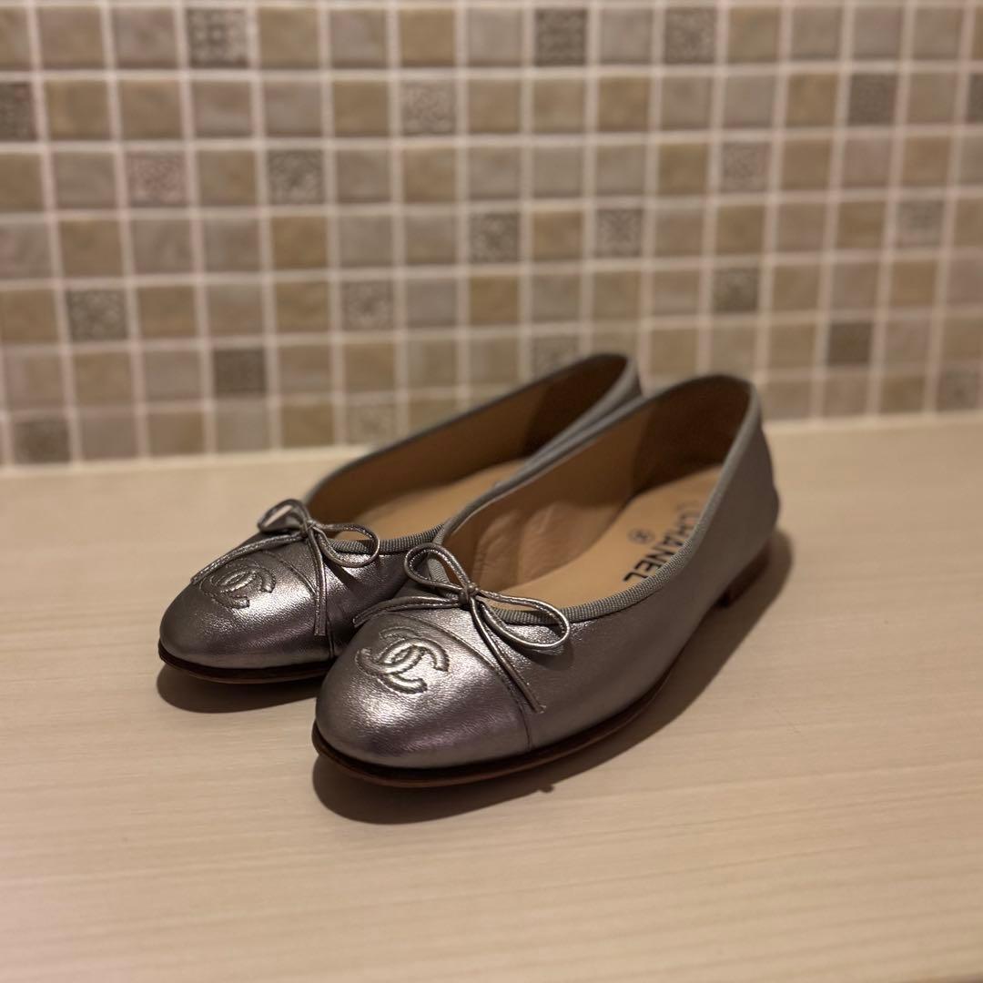 シャネル バレエシューズ パンプス バレリーナ シルバー 34.5