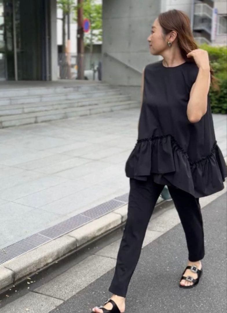 liten レイヤードフリルブラウス　ブラック