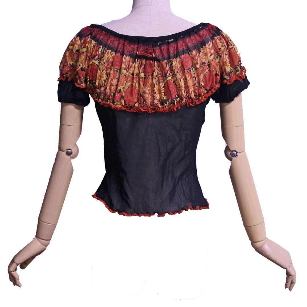 ジャンポールゴルチエ パワーネット パフスリーブ フラワープリント トップス