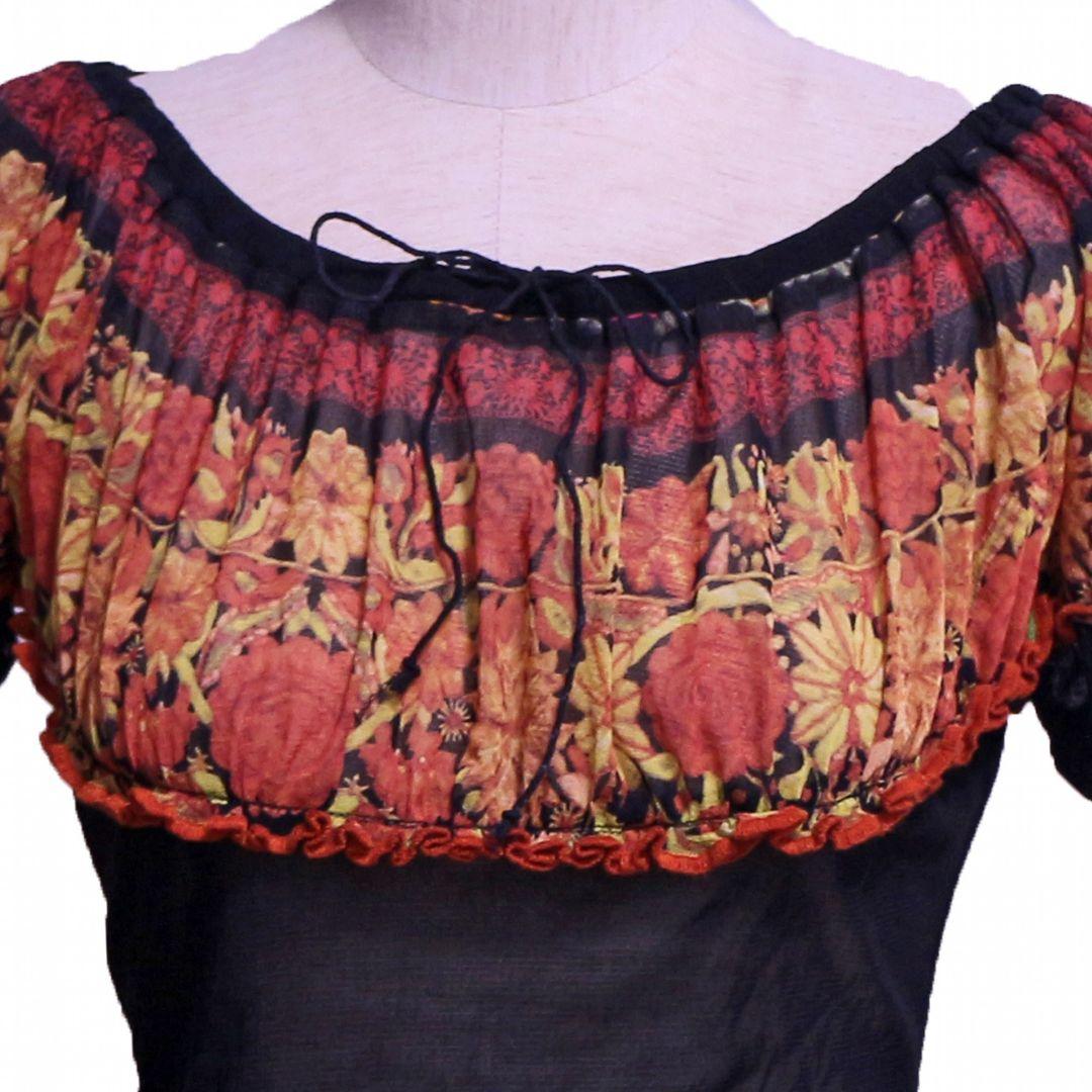 ジャンポールゴルチエ パワーネット パフスリーブ フラワープリント トップス