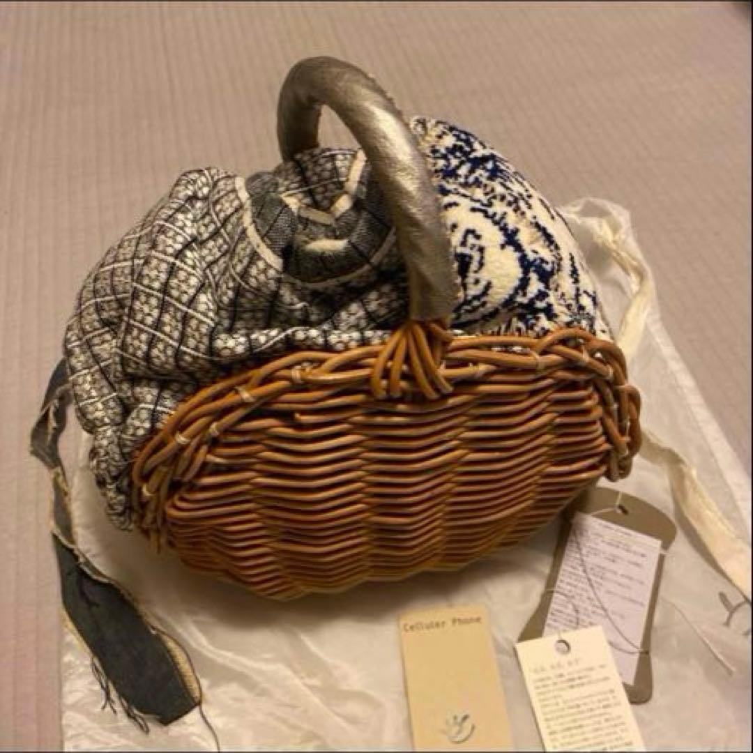 エバゴス×ウサギ プゥ トワ 限定 紅藤 シェニール織りパッチワーク カゴバッグ