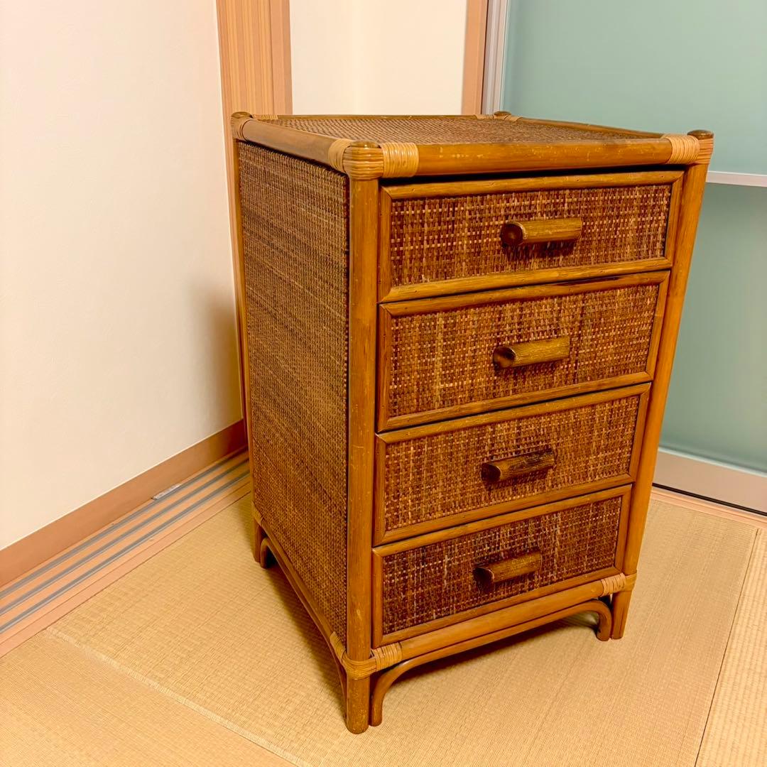 【美品】ラタンチェスト ４段 藤家具 高品質 ラタン チェスト