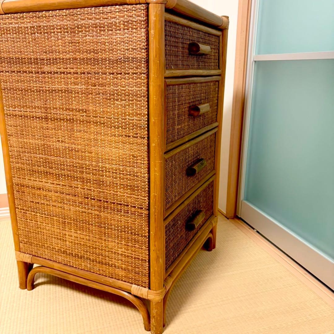 【美品】ラタンチェスト ４段 藤家具 高品質 ラタン チェスト