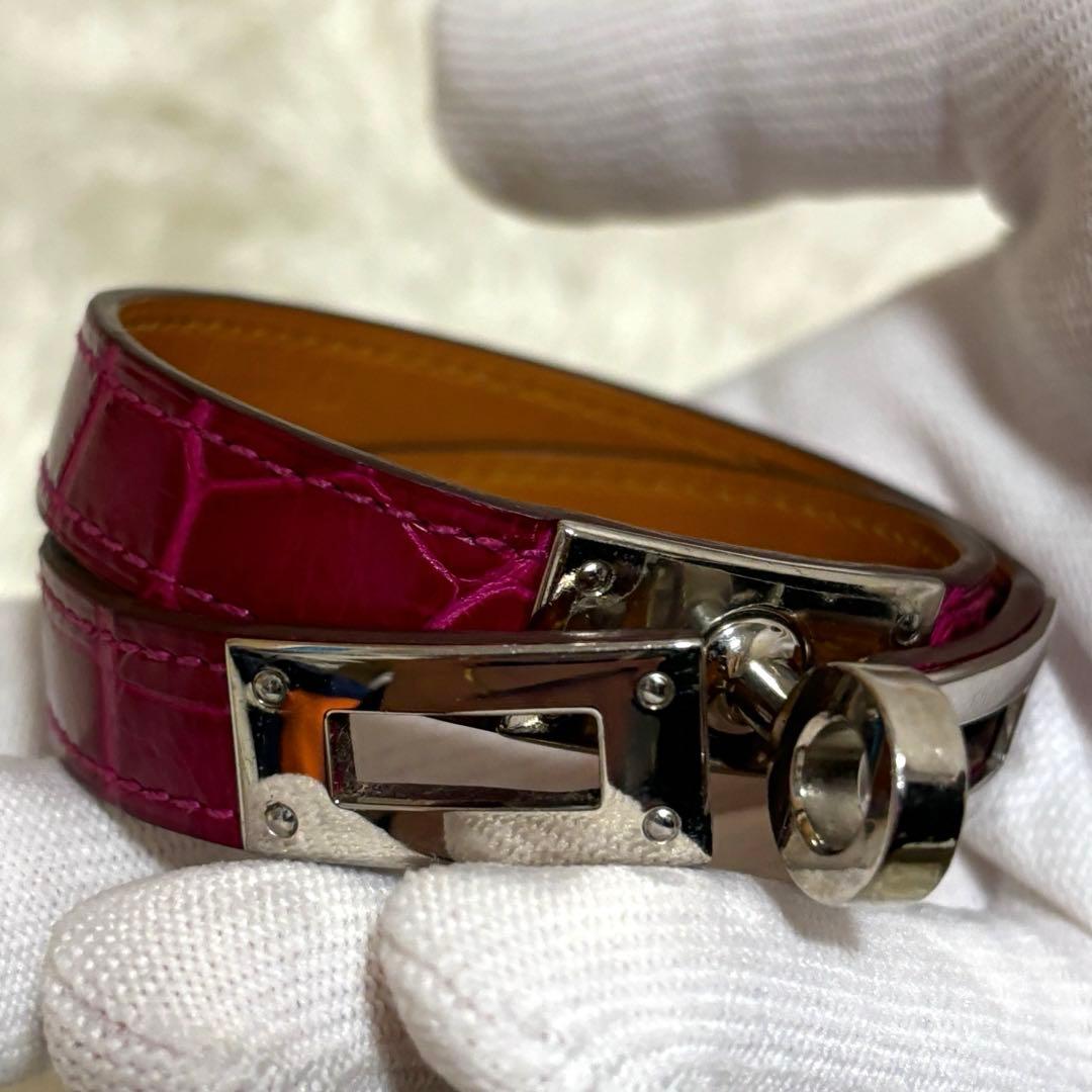 極美品✨HERMES シャイニングクロコ　ケリー　バングル　ピンク