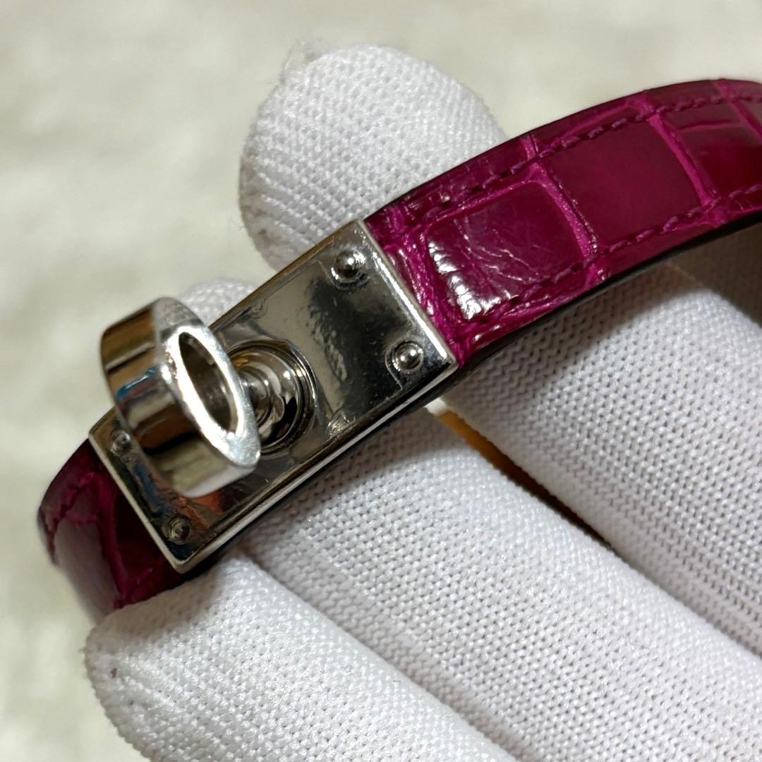 極美品✨HERMES シャイニングクロコ　ケリー　バングル　ピンク