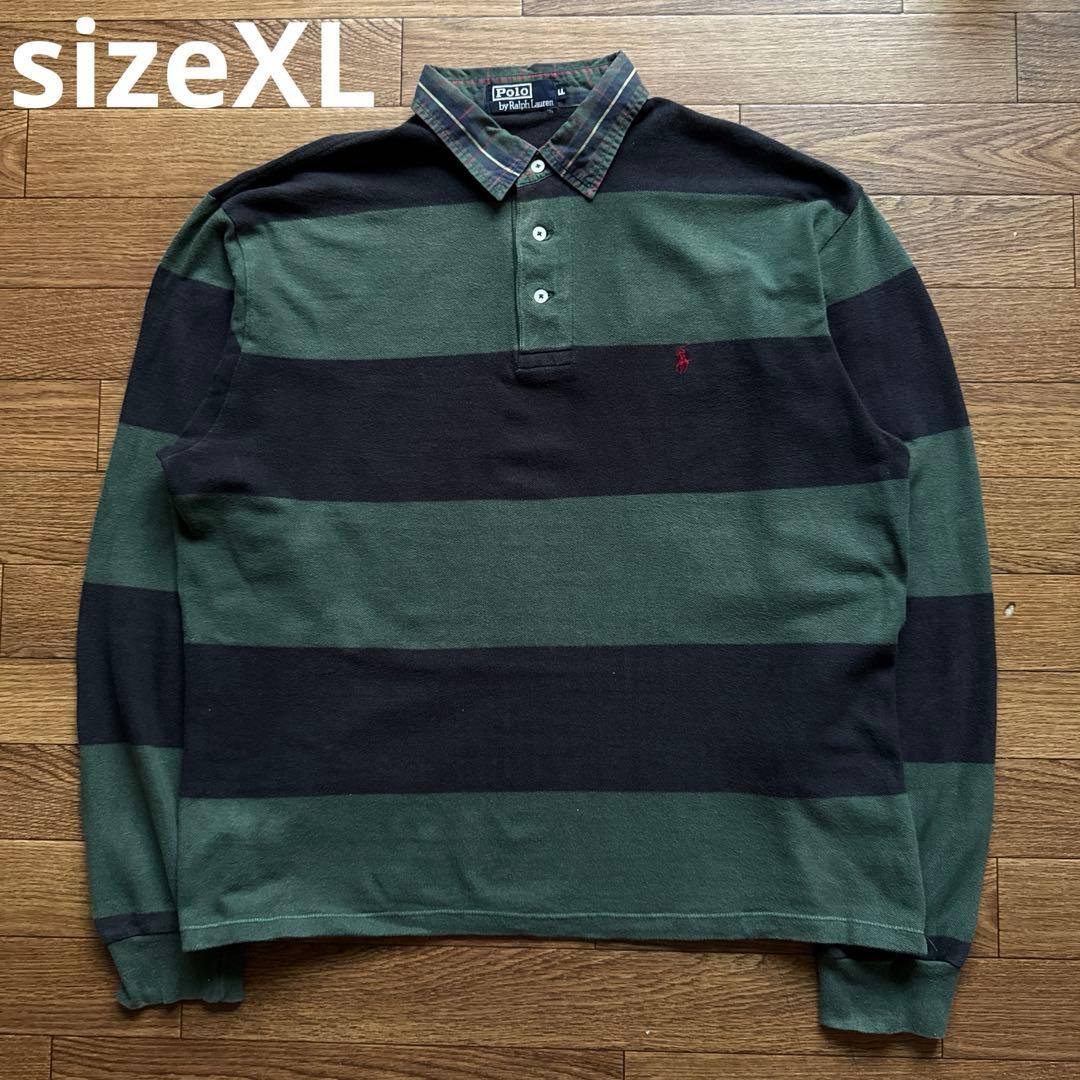 ラルフローレン　RALPH LAUREN ボーダー長袖ポロシャツ　古着　90s
