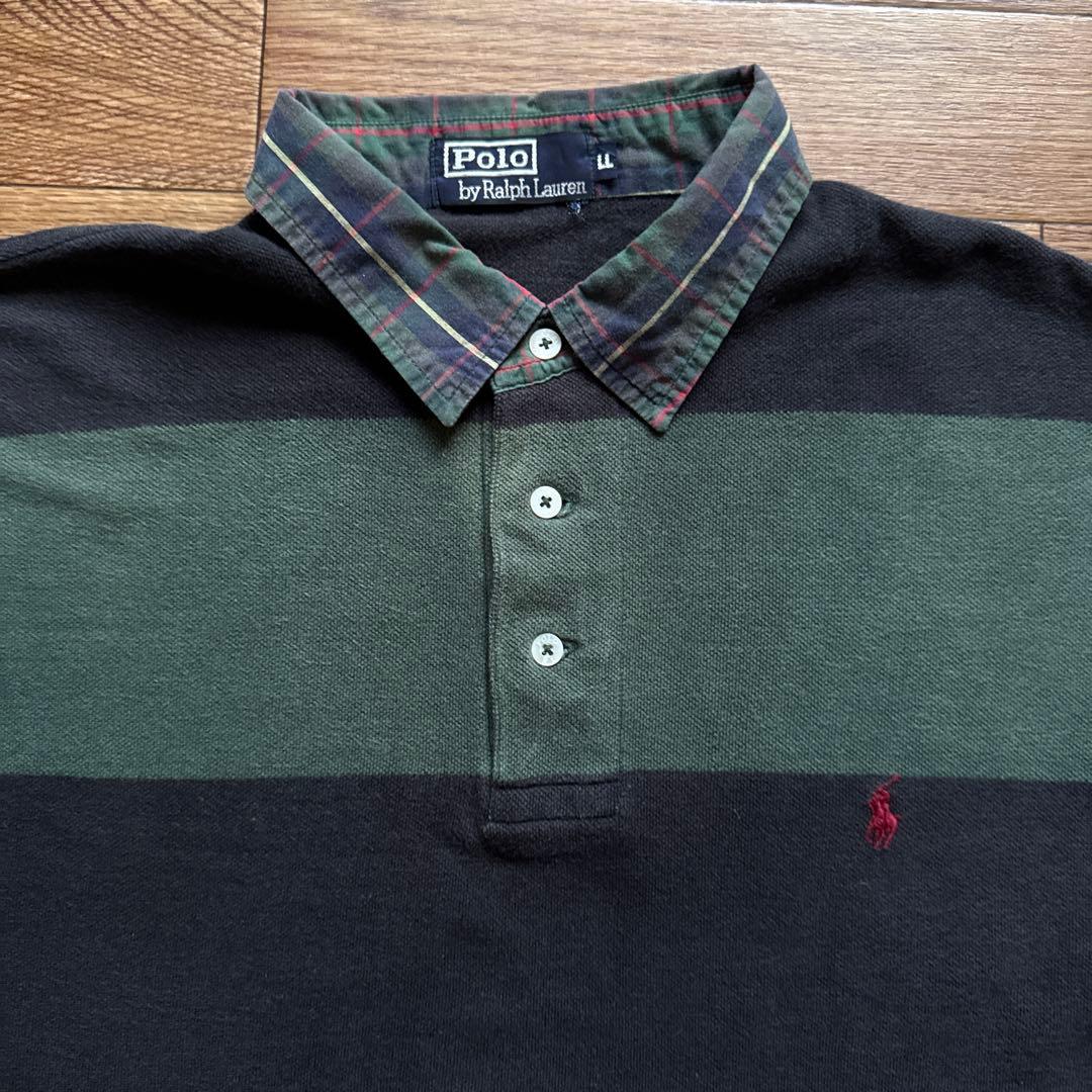 ラルフローレン　RALPH LAUREN ボーダー長袖ポロシャツ　古着　90s