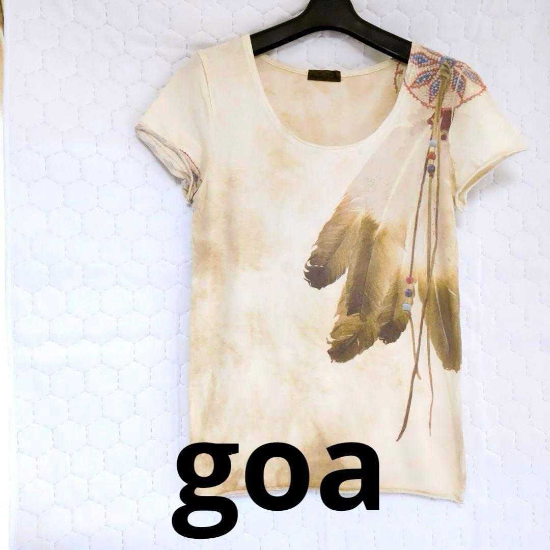 美品✨goa 半袖Tシャツ 羽根とビーズプリント 半袖Tシャツ