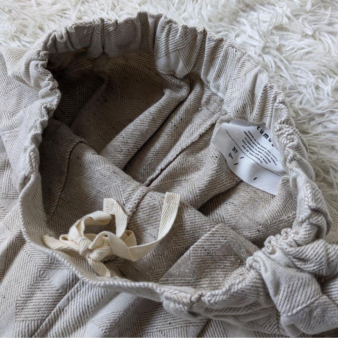 tumugu:/ツムグ　幾何学柄ジャガードパンツ　キナリ　播州織　Free