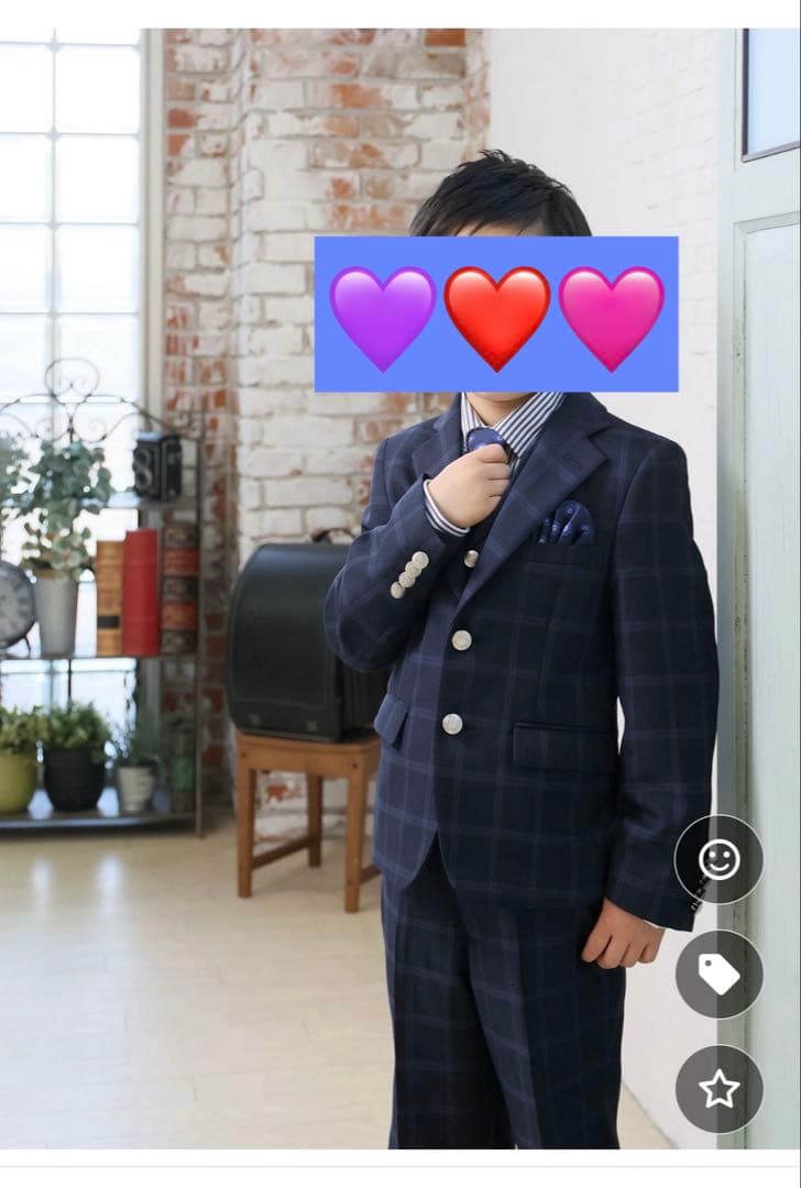 キッズ フォーマルスーツ ネイビー チェック120センチ　美品　7点セット