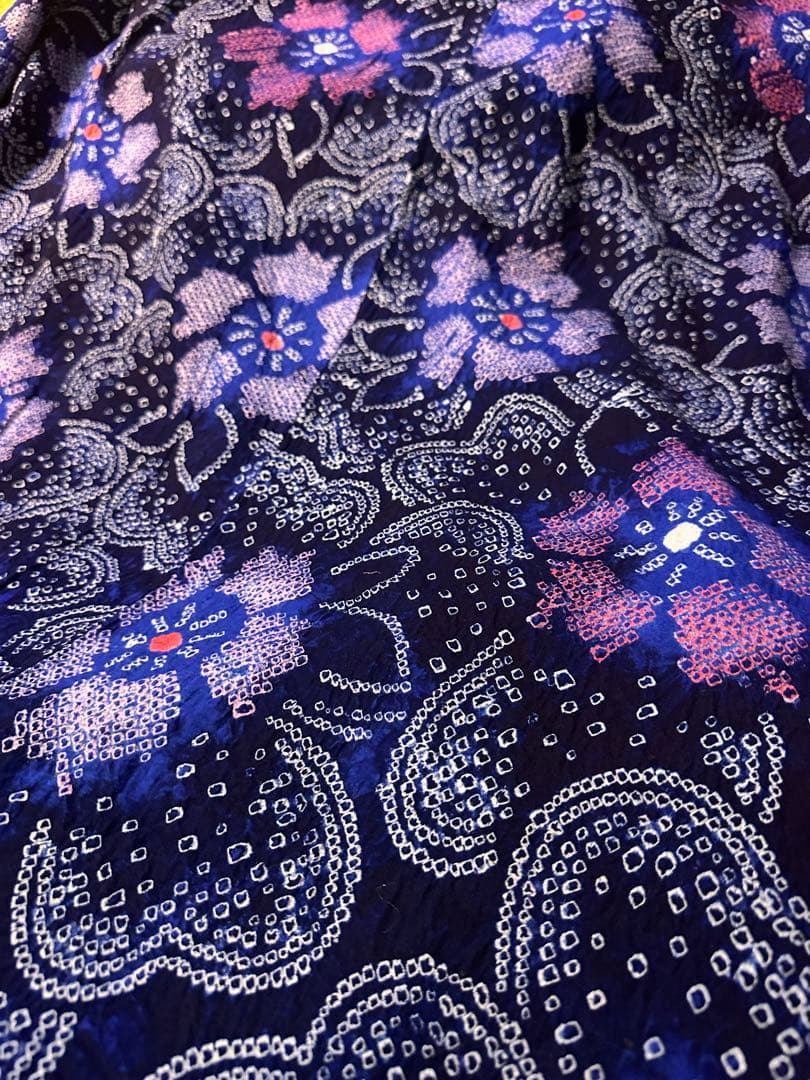 新品✨美品✨藍染に紫　有松鳴海絞り浴衣　身丈161裄丈67