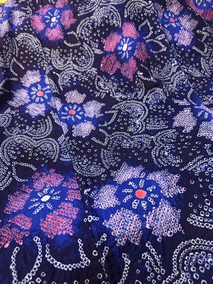 新品✨美品✨藍染に紫　有松鳴海絞り浴衣　身丈161裄丈67