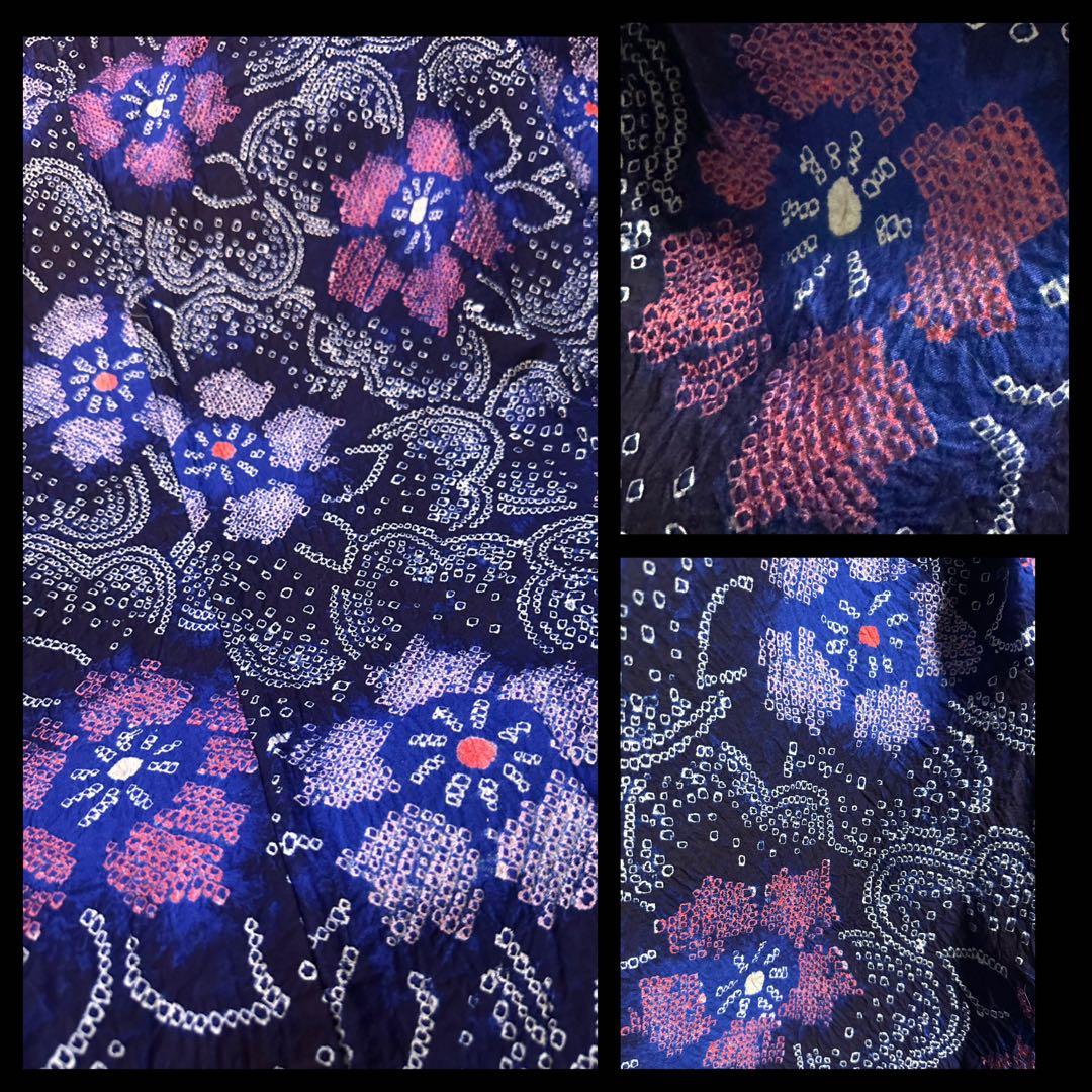 新品✨美品✨藍染に紫　有松鳴海絞り浴衣　身丈161裄丈67