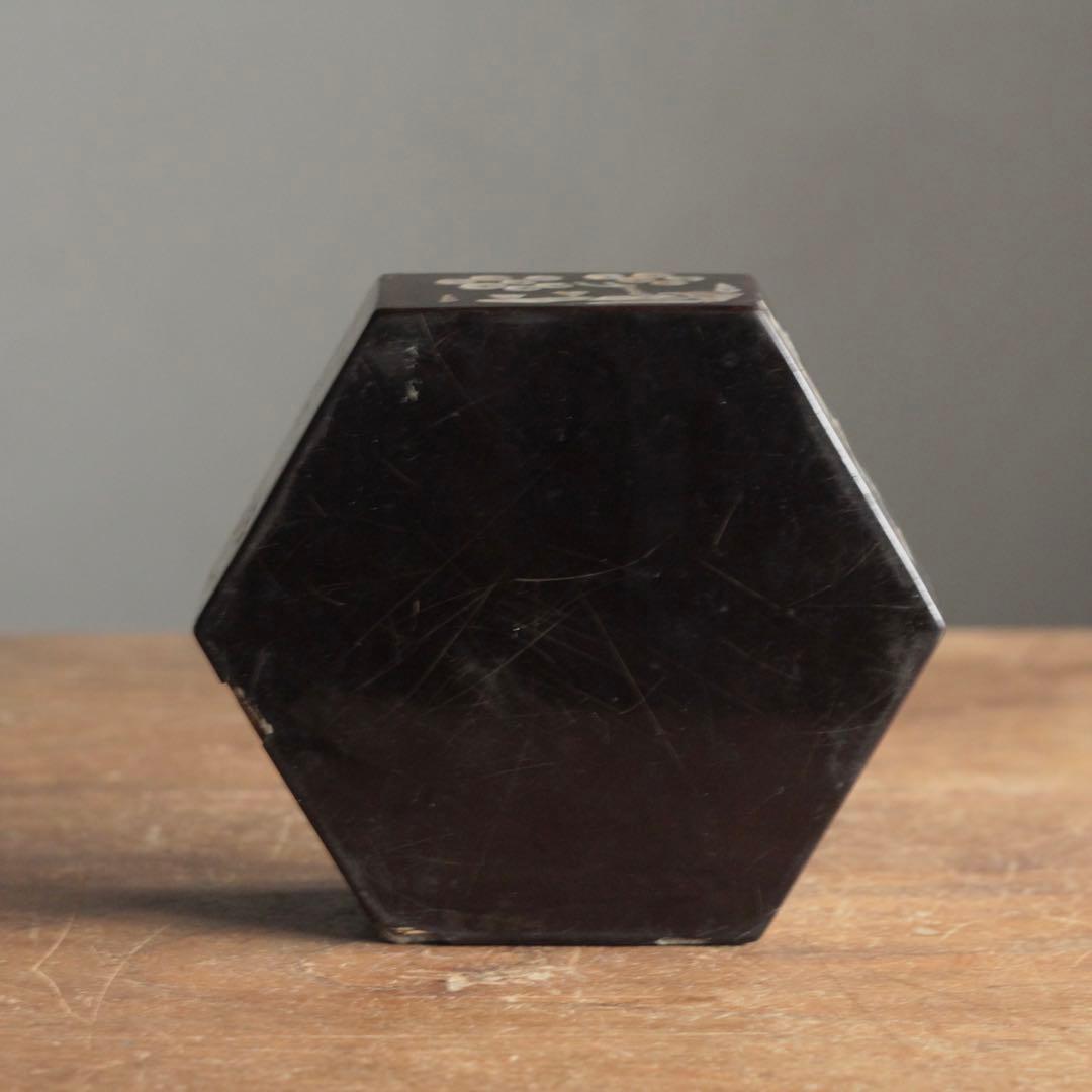 李朝 螺鈿 六角 蓋物 朝鮮美術 古美術 古道具 アンティーク