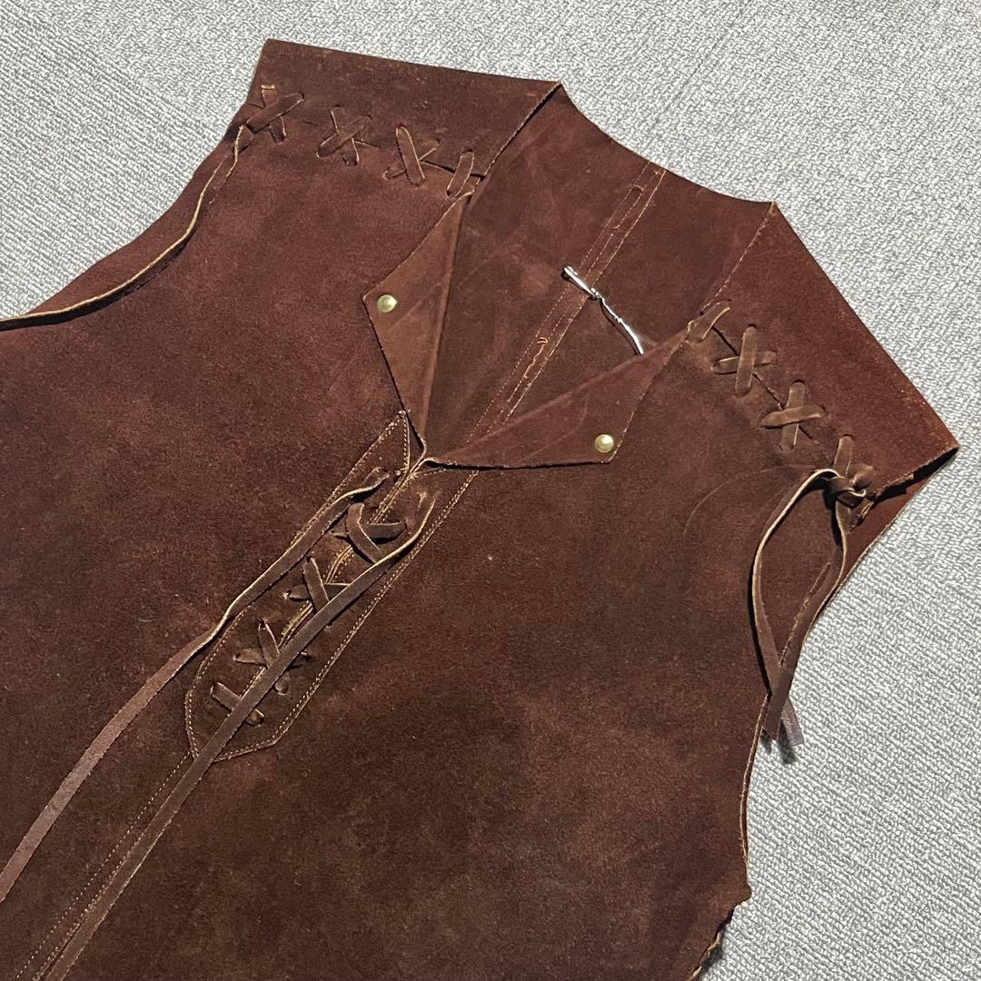 70s 80s ヴィンテージ スエードレザー 編み込み ウエスタン ベスト レア