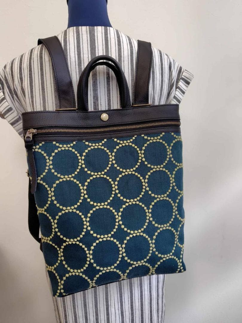 ミナペルホネンtambourineタンバリンDグリーン×クリーム/牛革A4トート