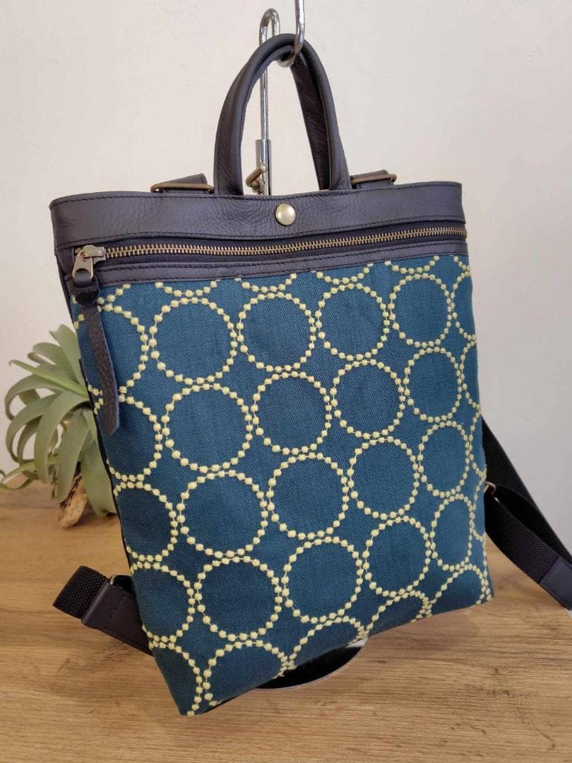 ミナペルホネンtambourineタンバリンDグリーン×クリーム/牛革A4トート