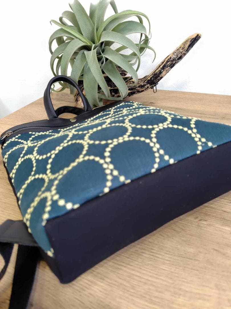 ミナペルホネンtambourineタンバリンDグリーン×クリーム/牛革A4トート