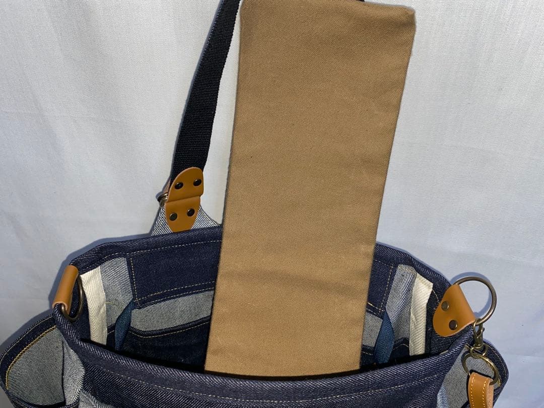 ☆ハンドメイド☆岡山デニム☆黒柴犬☆4wayあおりバッグ