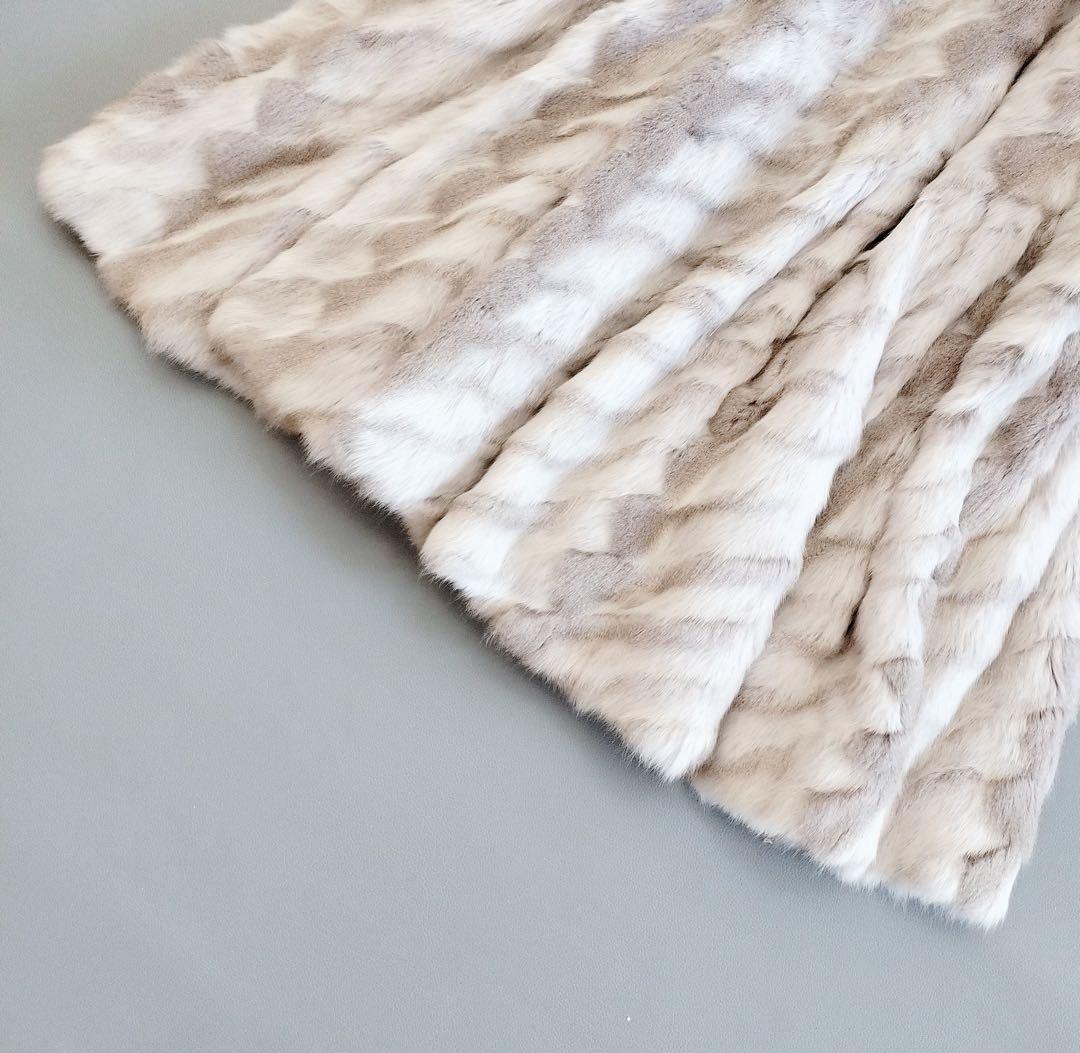 毛皮コート　ホワイト　ミックス　ブルー　アルティマ　Altima ロング