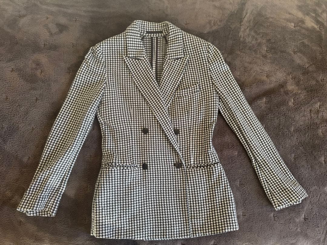 CABaN コットンカシミヤ ギンガムチェックジャカードダブルブレストジャケット