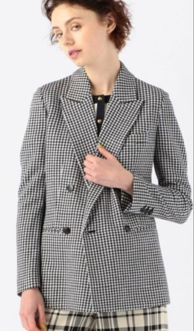 CABaN コットンカシミヤ ギンガムチェックジャカードダブルブレストジャケット