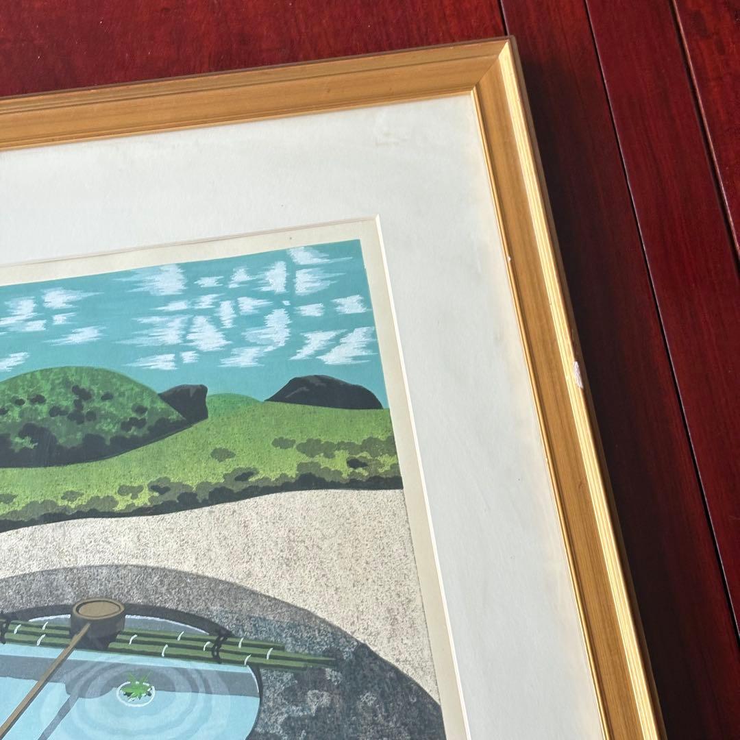 井堂雅夫「蓮華寺」木版画 額装 1992年 直筆サイン 155/180 絵画